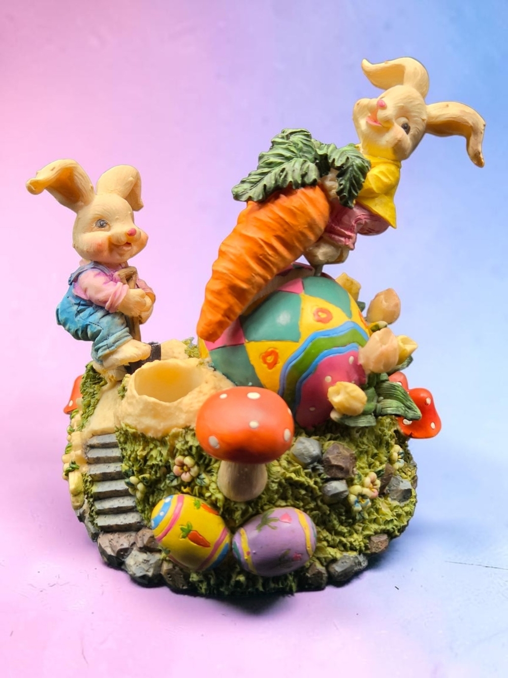 ​Vintage Easter Bunny Musical Figurine Animated Rabbit Spring Easter Decor **